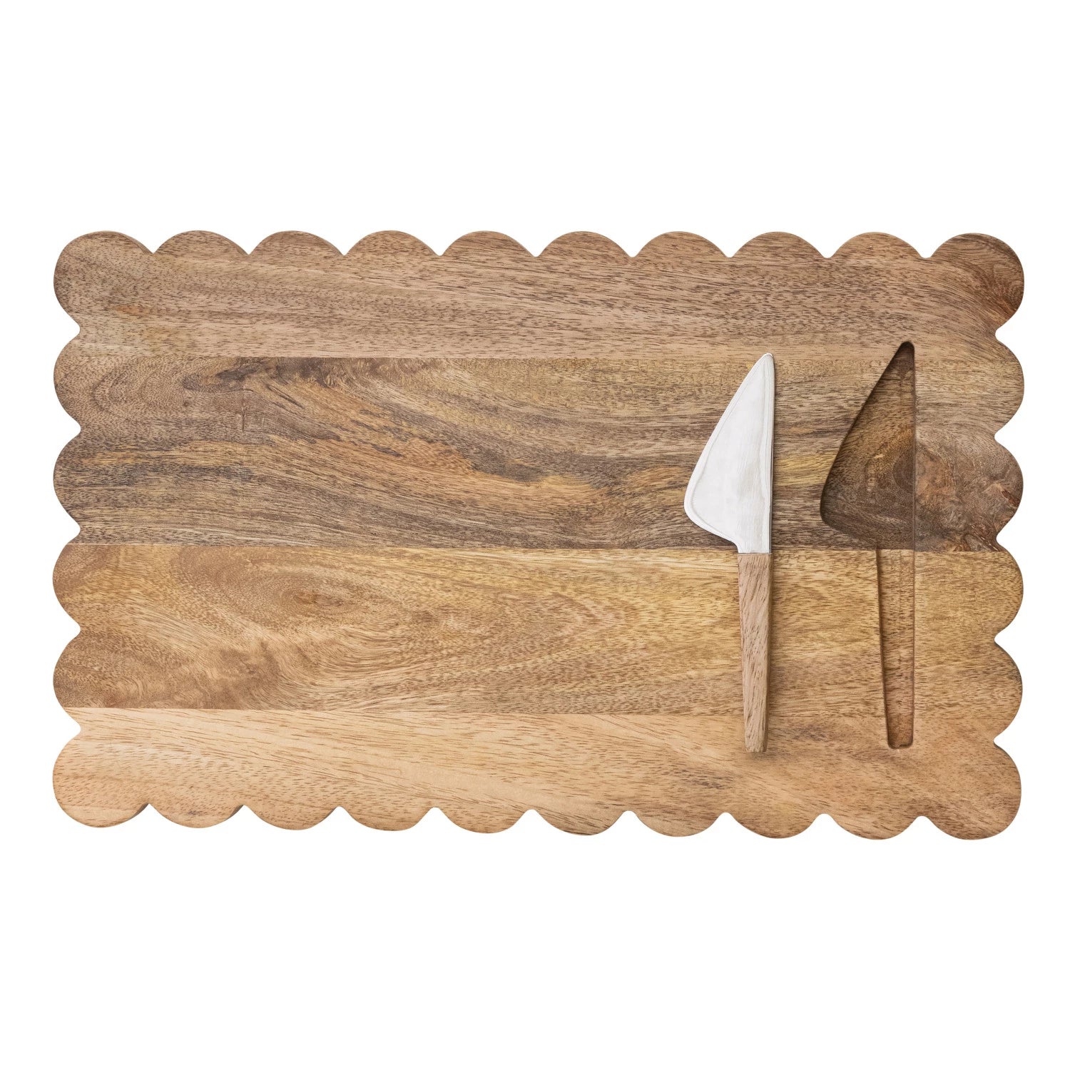 Mango Wood Scalloped Cheese/Serving Board w/ Stainless Steel Cheese Knife — view 2
