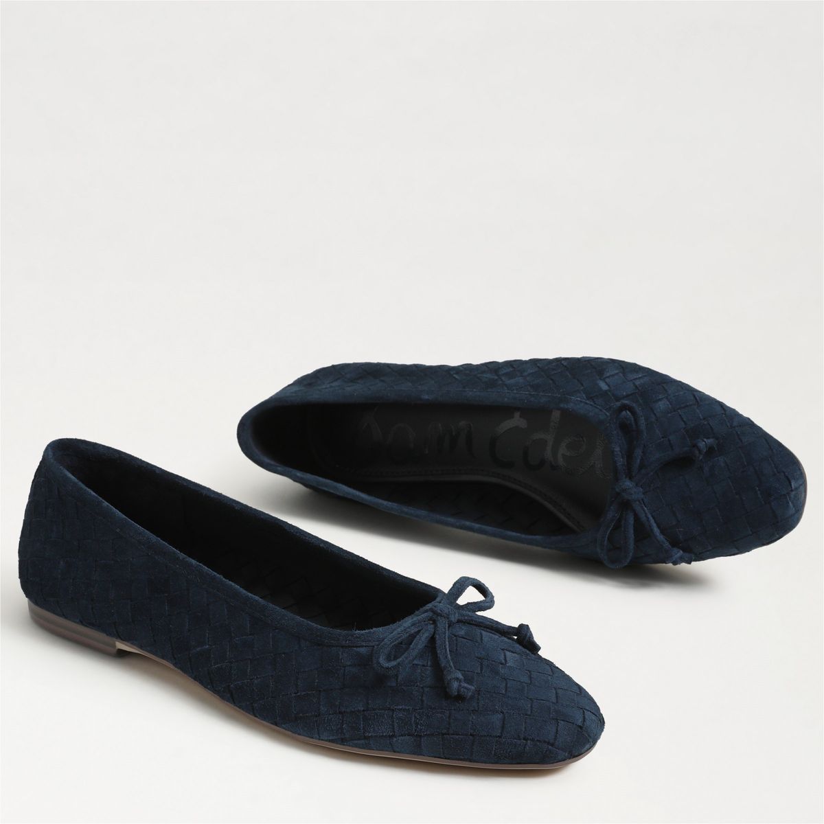 Ruthie Woven Ballet Flat in Oasis Navy by Sam Edelman — close-up of the basketweave suede