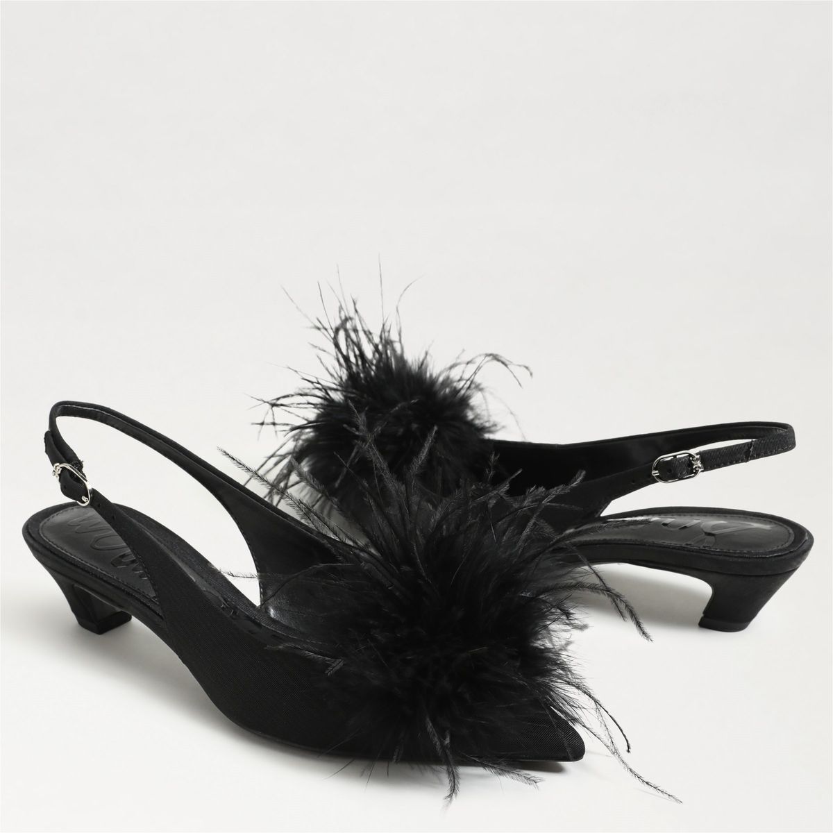 Finch Feather Slingback Pump in Black by Sam Edelman — close-up of the marabou feather trim