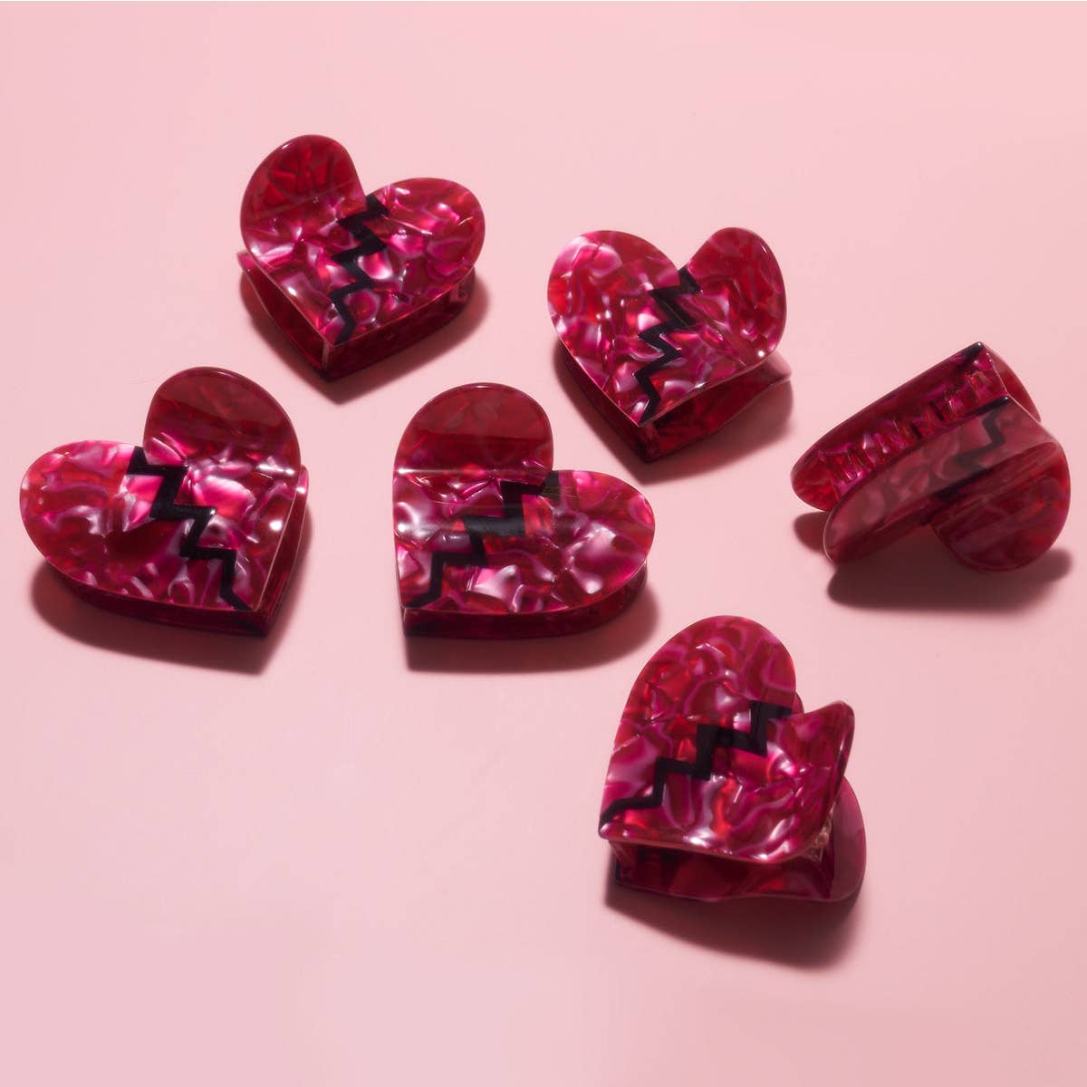 Red Fuchsia Swirl Acetate Broken Heart Hair Claw — view 3