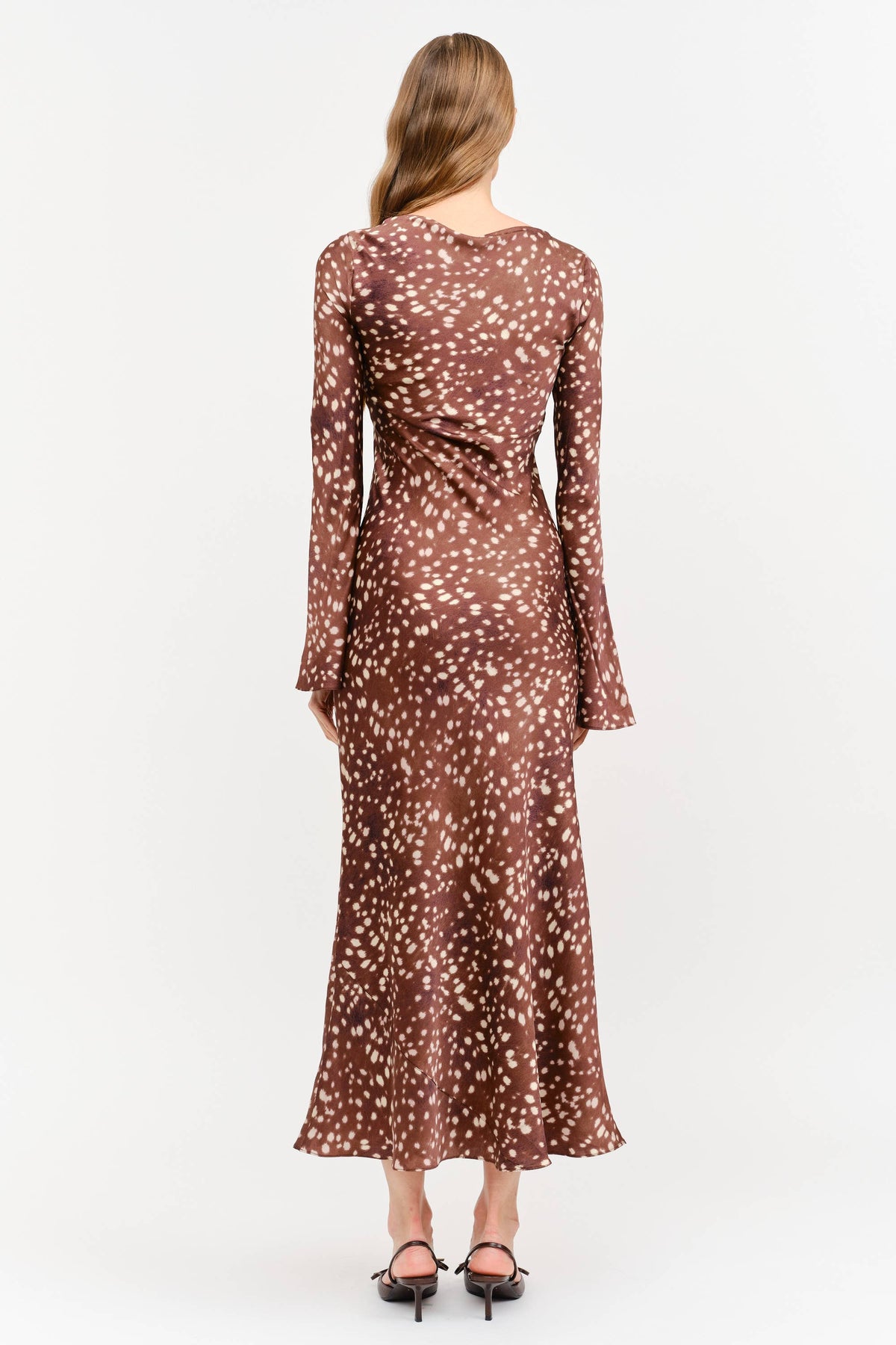 Georgie Satin Bias Cut Maxi Dress in Deer — view 6