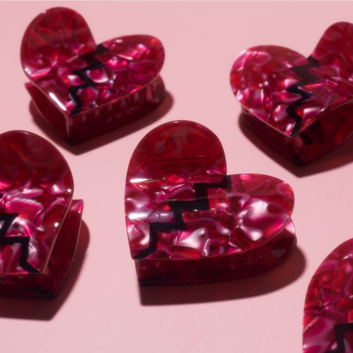 Red Fuchsia Swirl Acetate Broken Heart Hair Claw