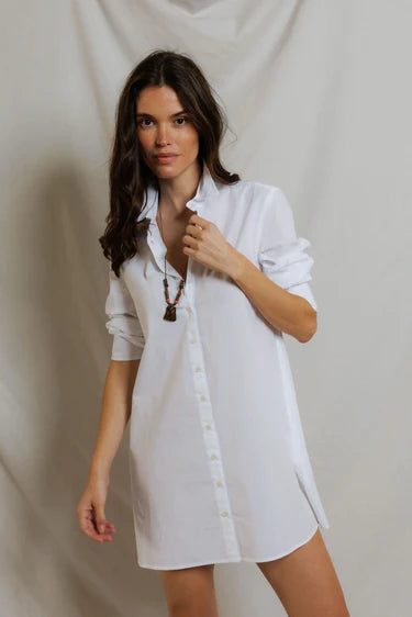 Felicia Poplin Shirt Dress in White