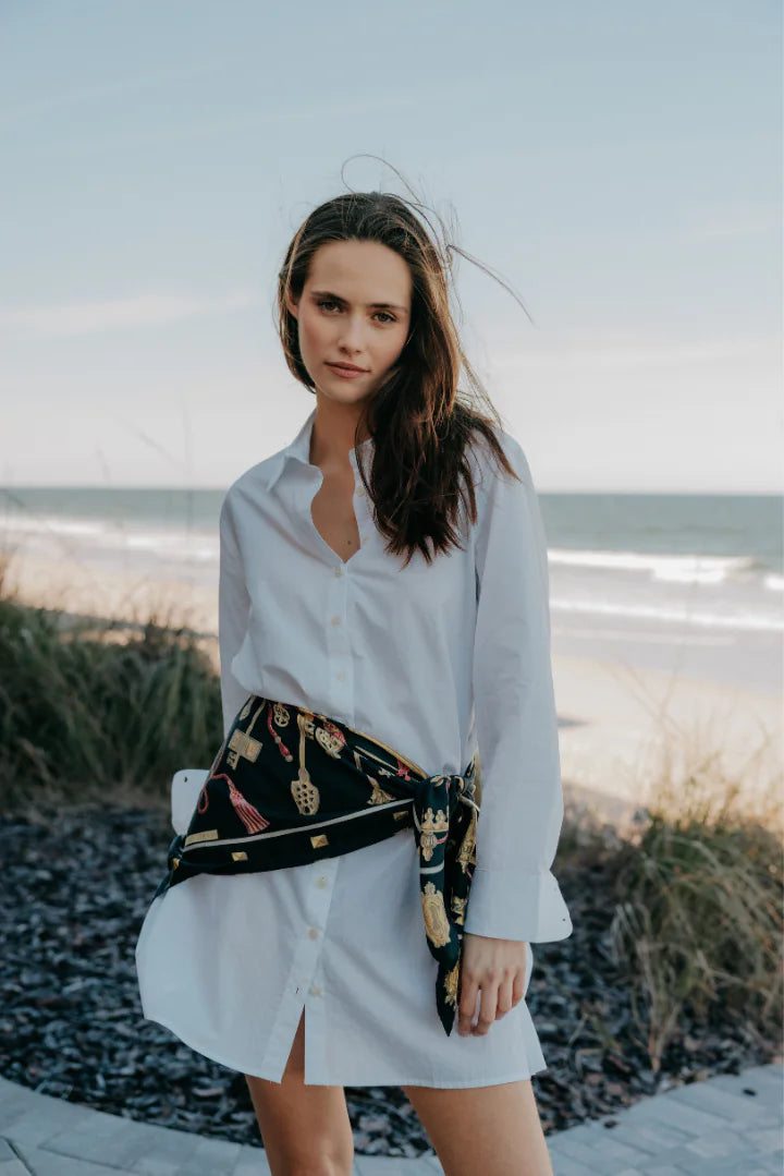 Felicia Poplin Shirt Dress in White styled view