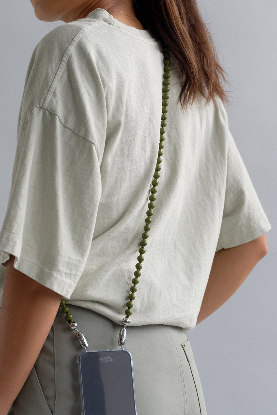 Wood Crossbody Phone Strap in Olive — view 3