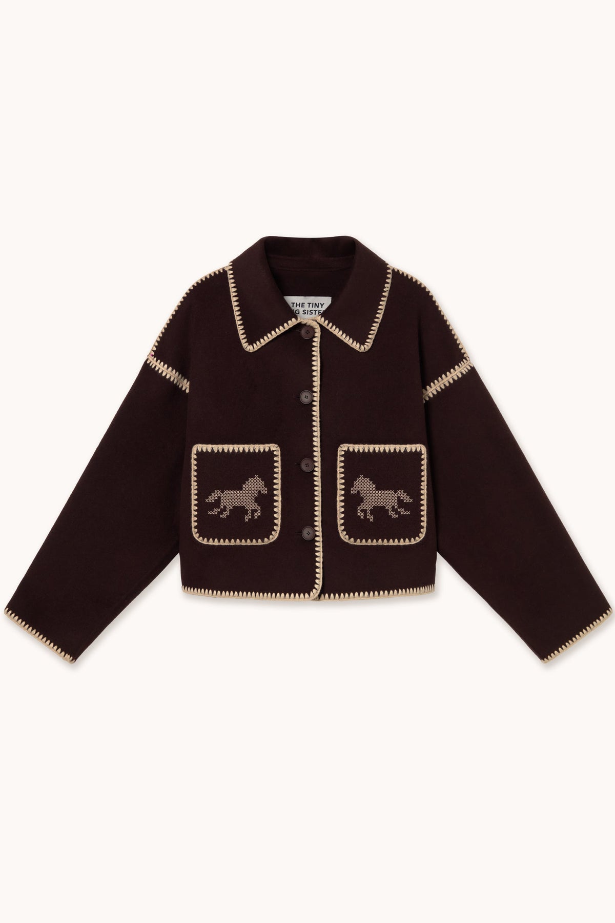 Short Horses Embroidered Coat in Charcoal — The Tiny Big Sister — view 1