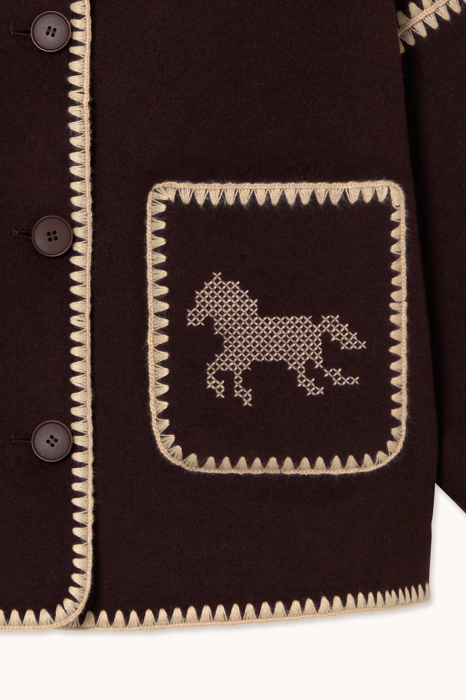 Short Horses Embroidered Coat in Charcoal — The Tiny Big Sister — view 3