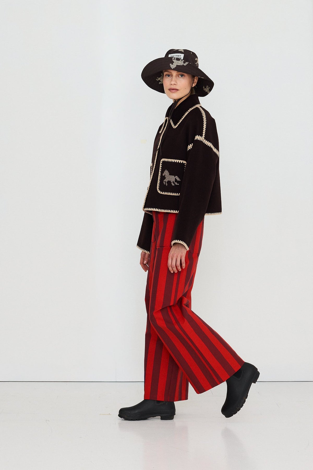Short Horses Embroidered Coat in Charcoal — The Tiny Big Sister — view 6