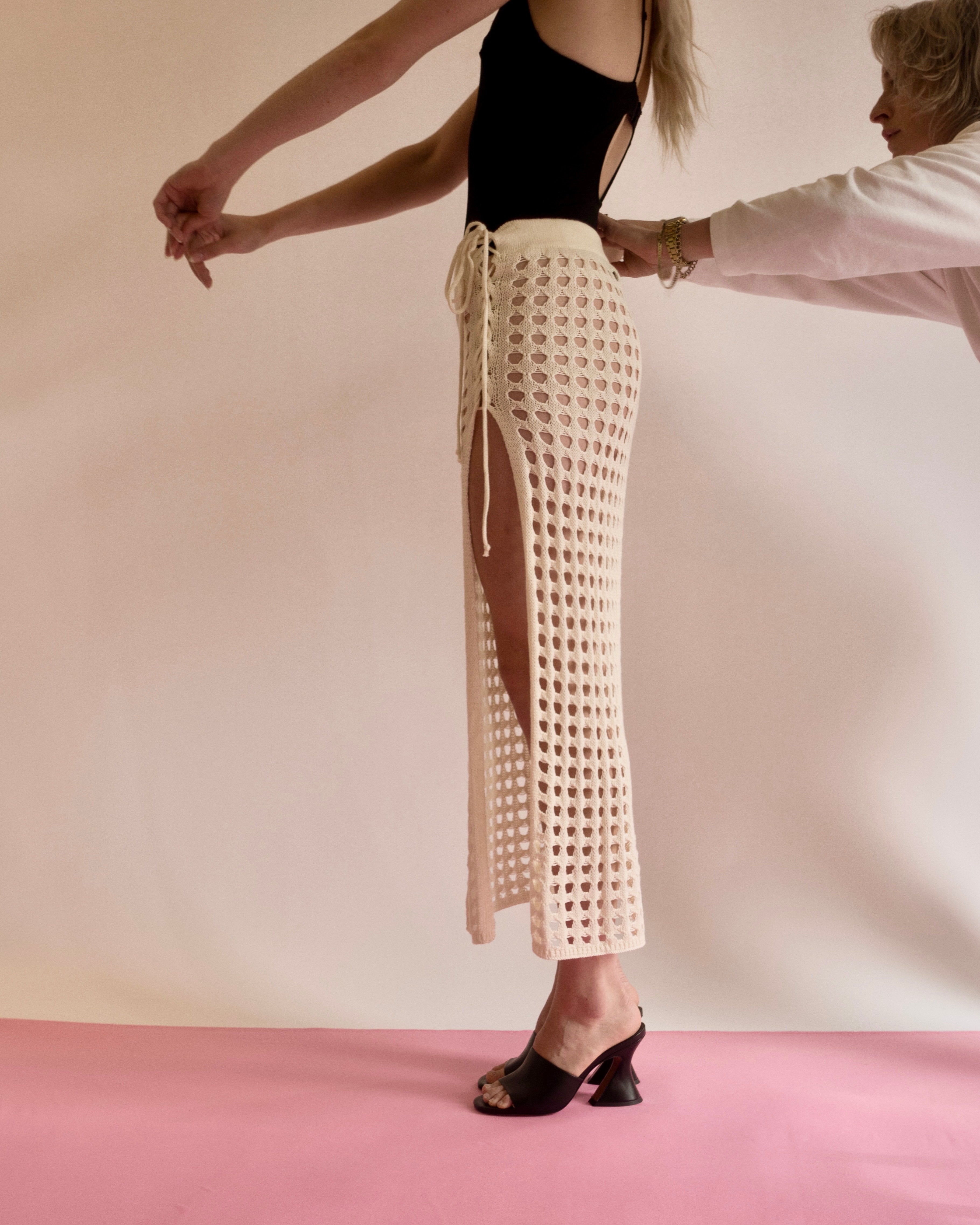 Mariela Knit Midi Skirt in Cream