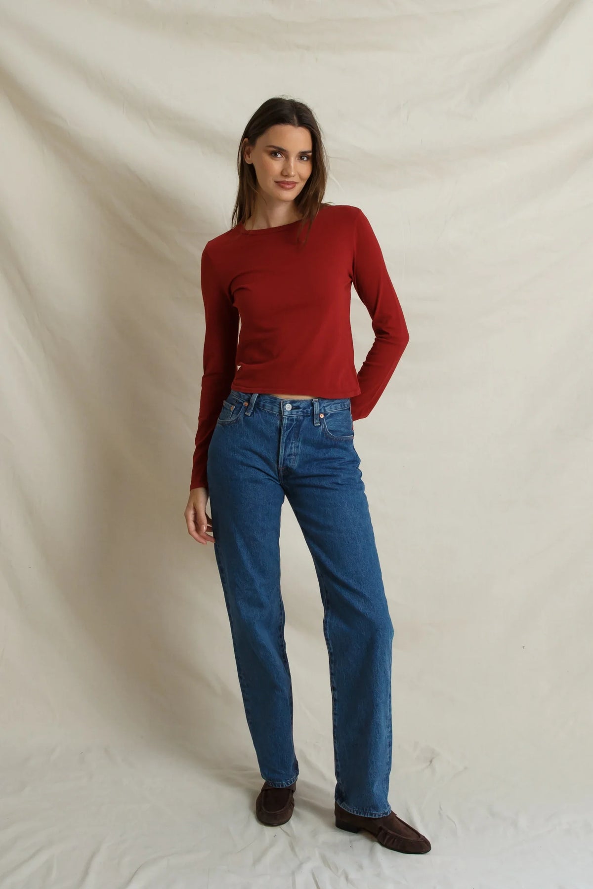 Lisa Long Sleeve Tee in Ruby Red - view 3