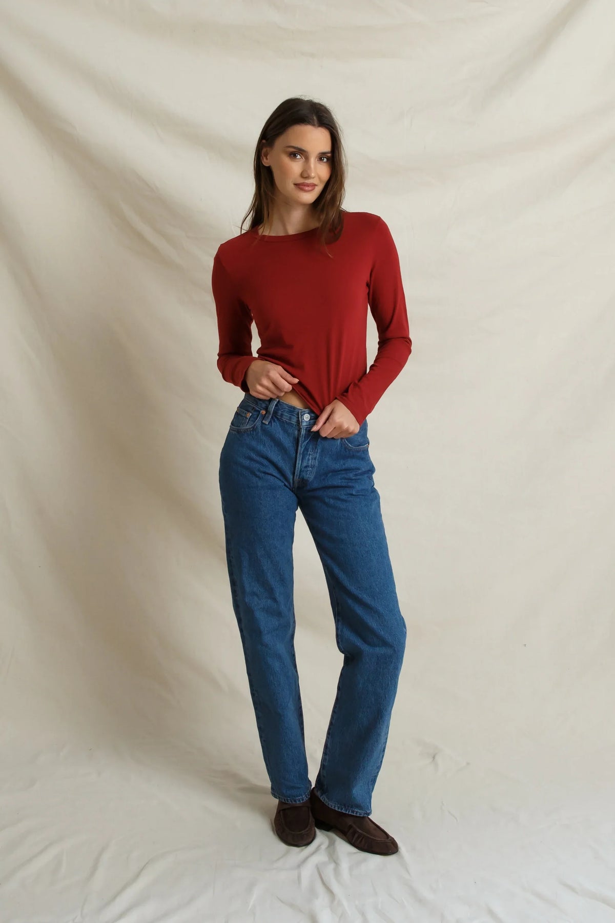 Lisa Long Sleeve Tee in Ruby Red - view 4