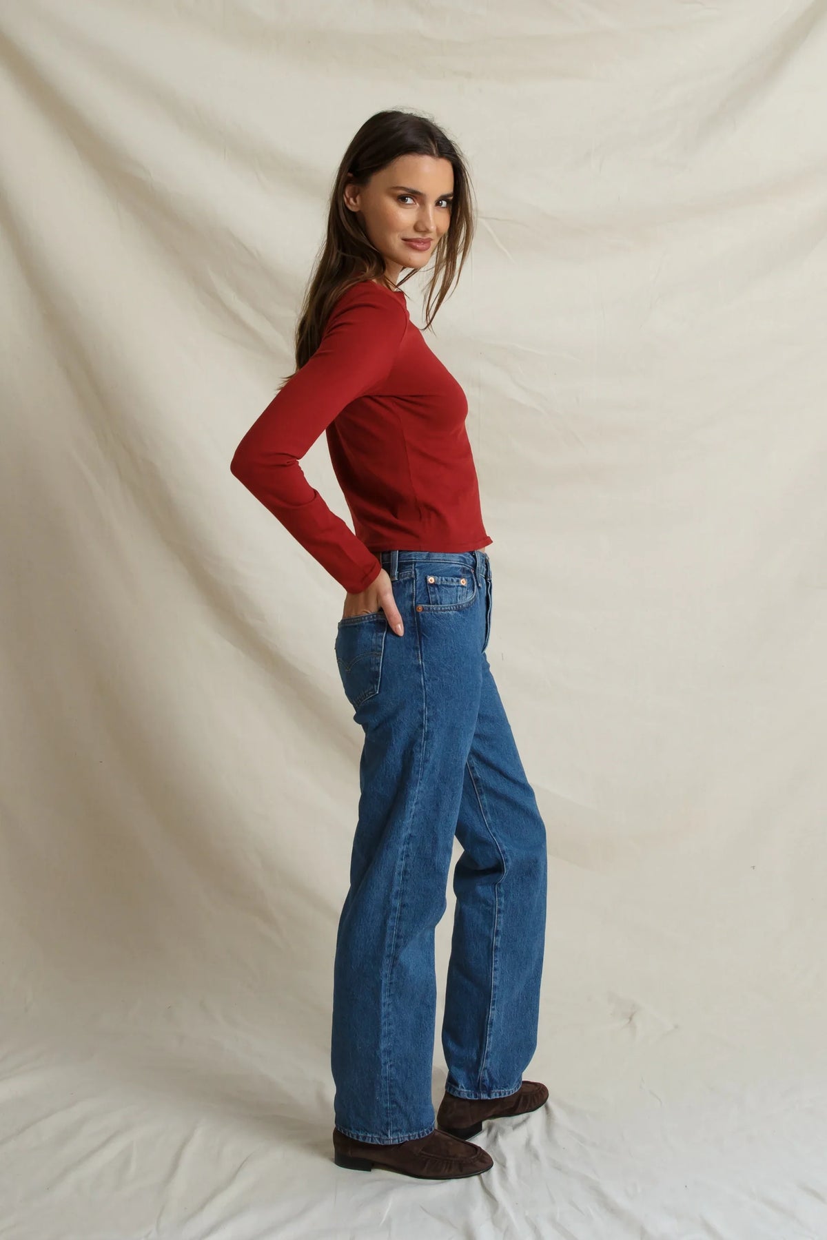 Lisa Long Sleeve Tee in Ruby Red - view 5