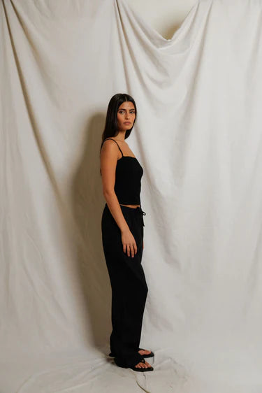 Lucille Ribbed Jersey Tank Top in Black — view 3