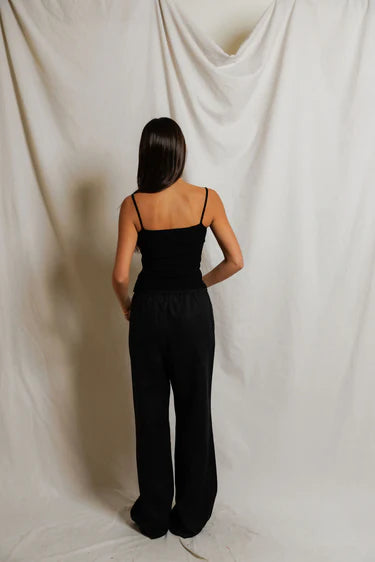 Lucille Ribbed Jersey Tank Top in Black — view 4