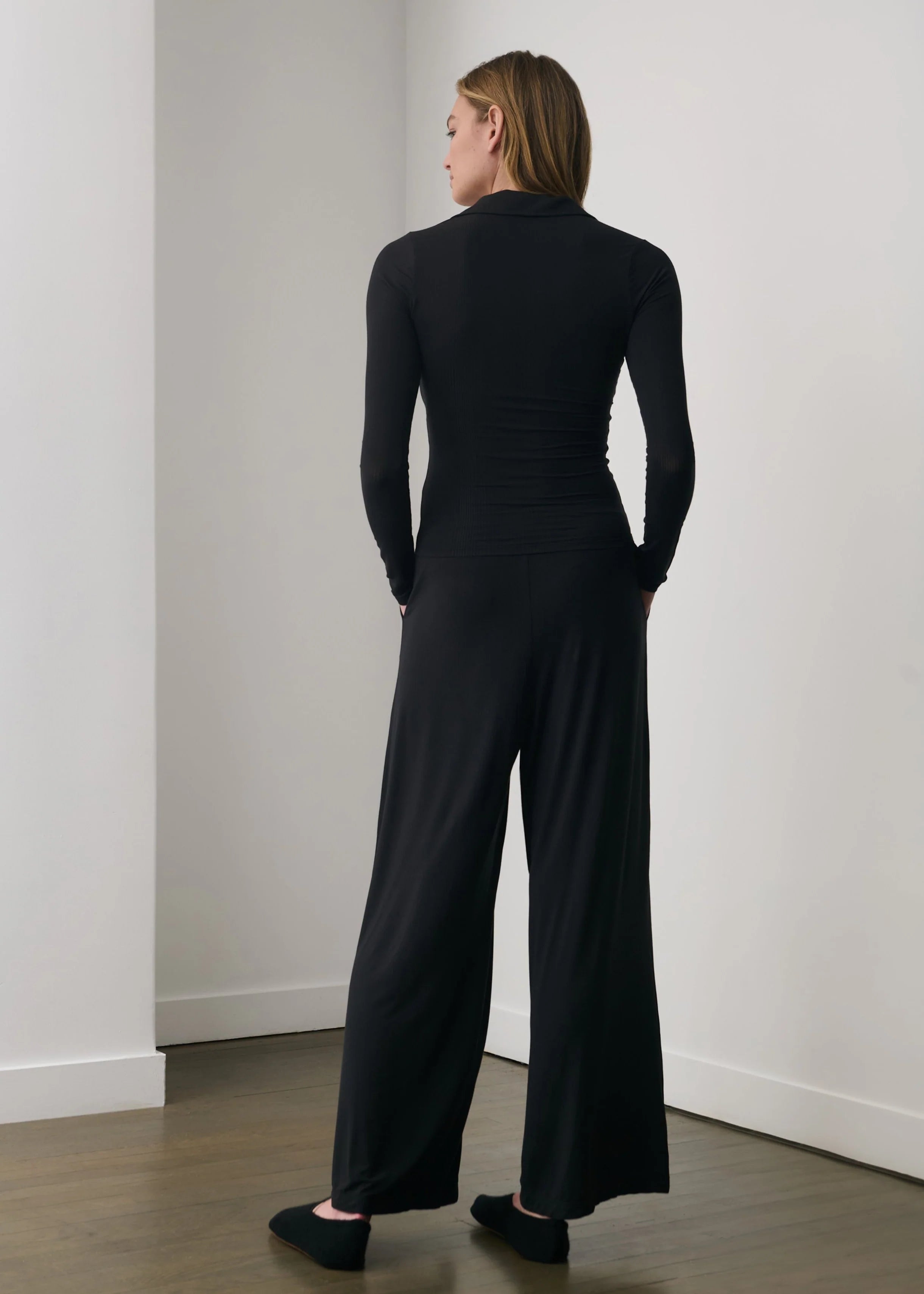 Dreamy Long Sleeve Polo in Black