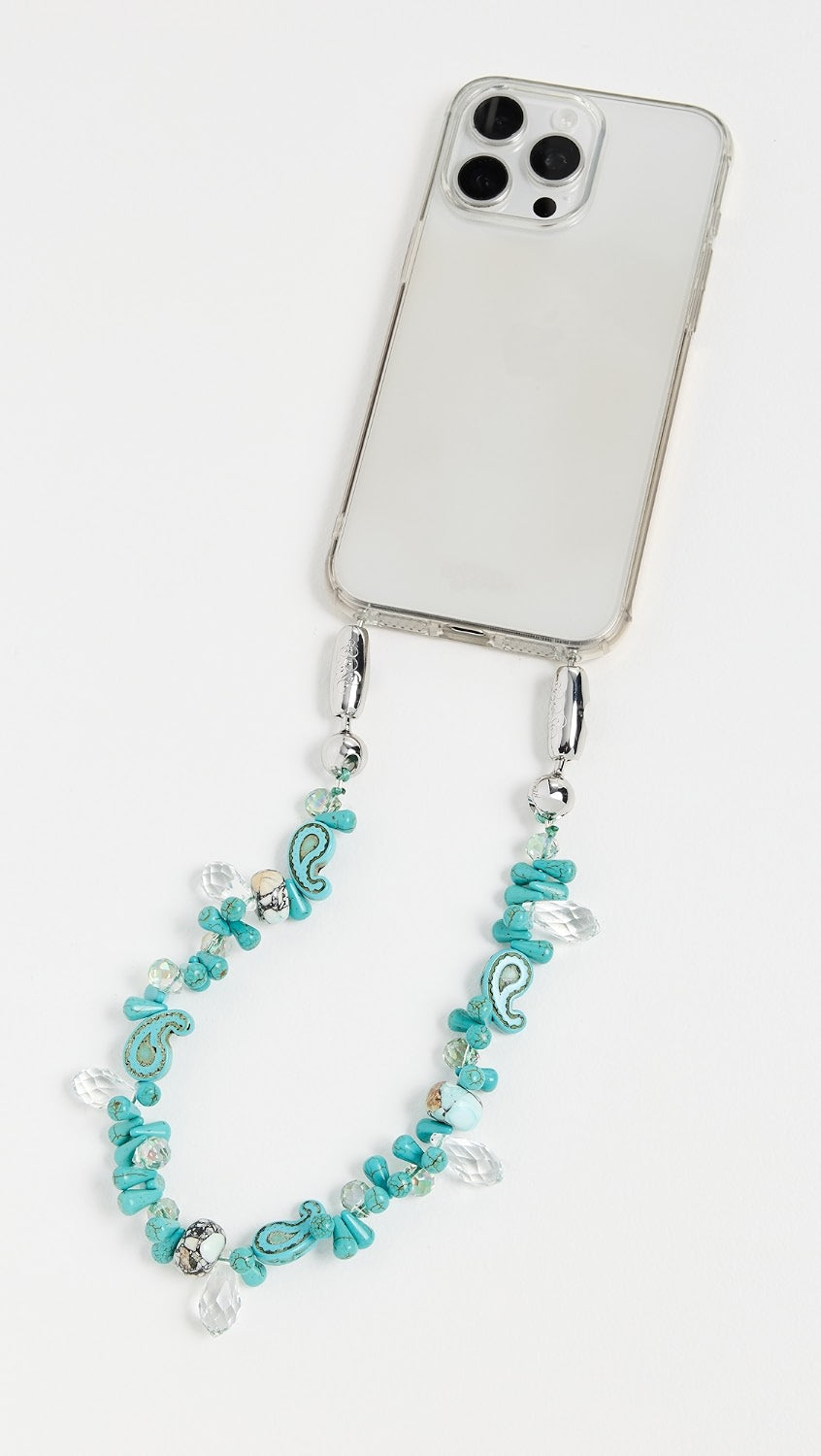Crystal Paisley Wristlet Phone Strap in Turquoise — front view