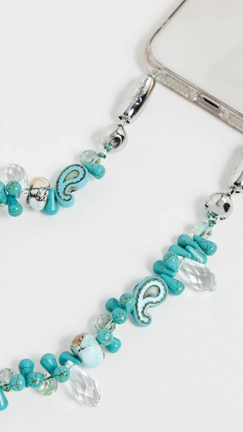 Crystal Paisley Wristlet Phone Strap in Turquoise — view 2