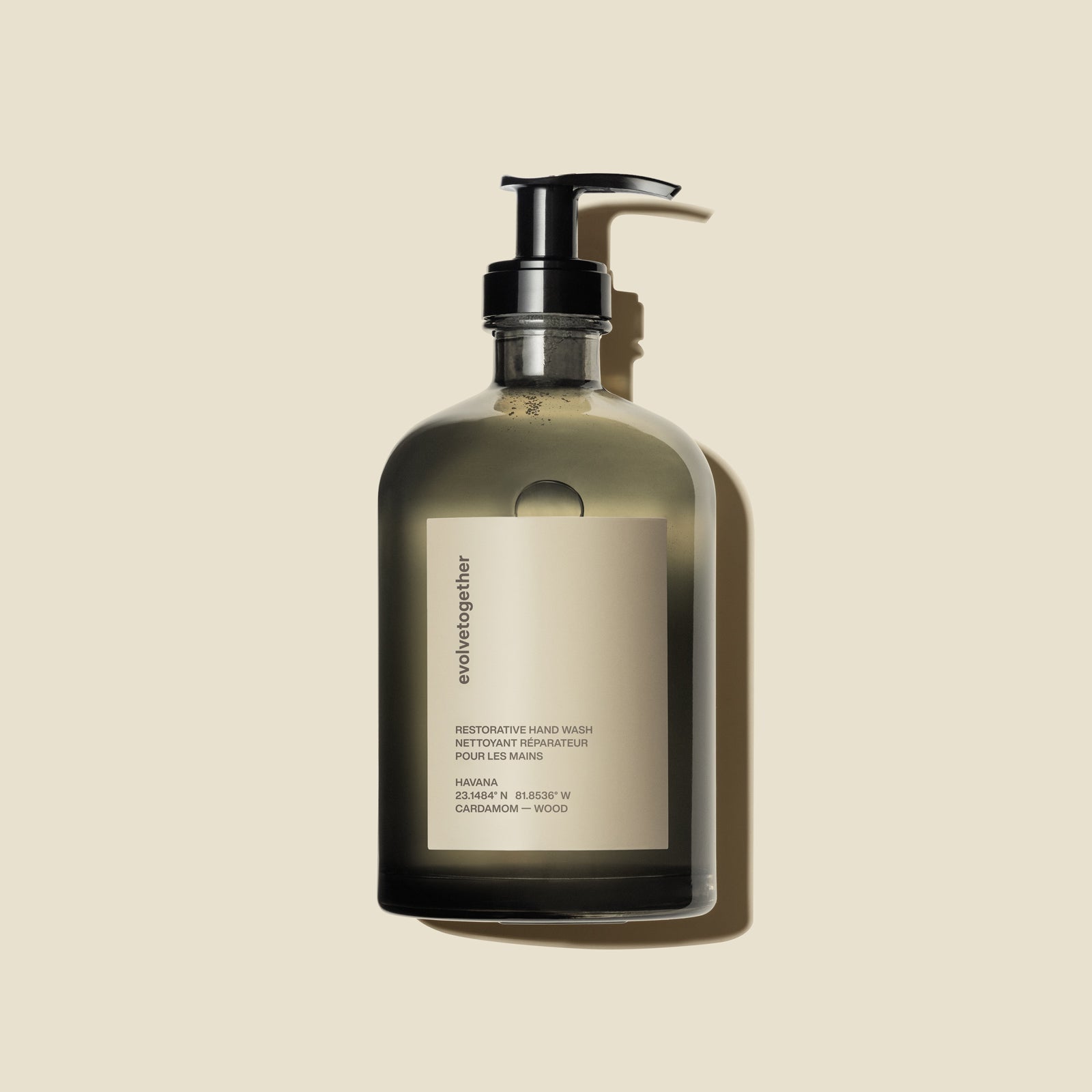 Evolvetogether Havana Restorative Hand Wash in refillable glass bottle
