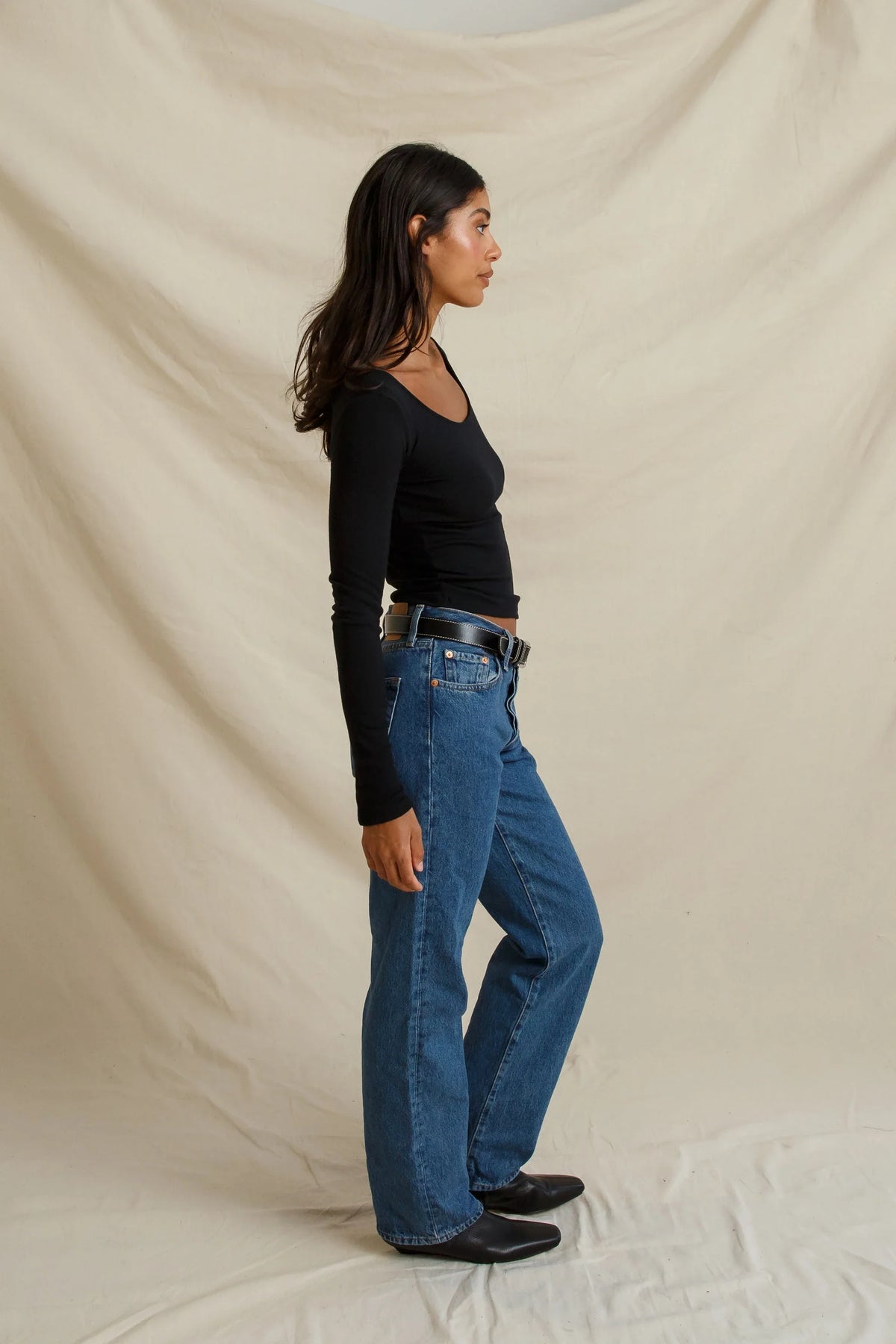 Penelope Rib Scoop Neck Top in True Black - view 4