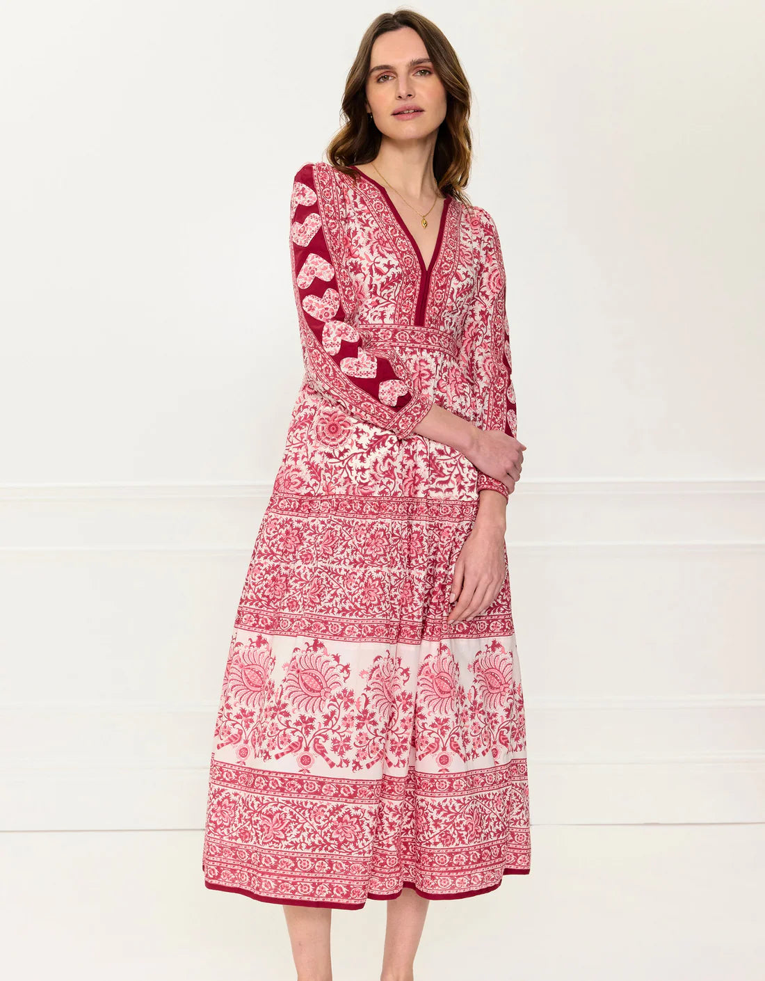 Olive Dress in Burgundy Patchwork
