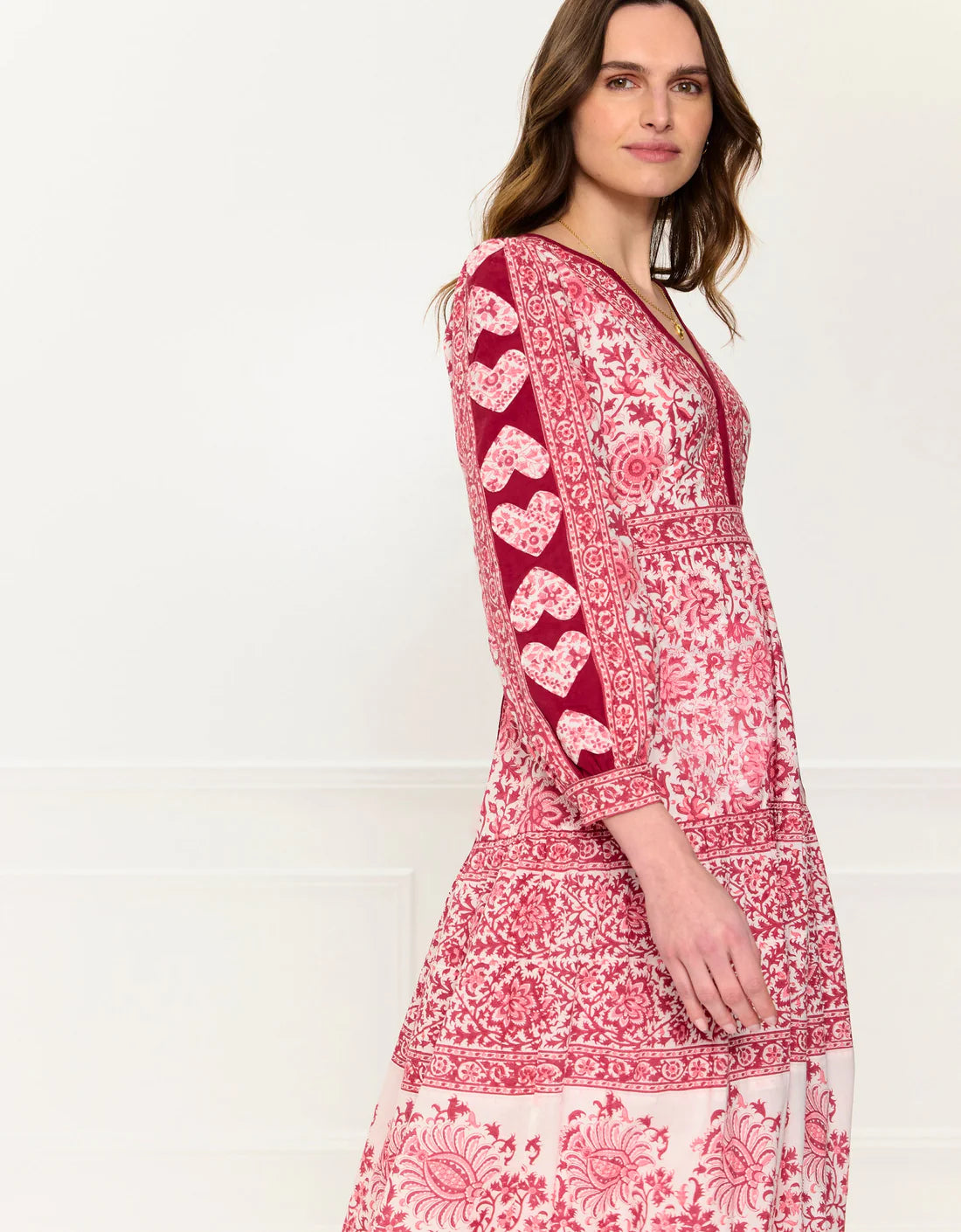 Olive Dress in Burgundy Patchwork — view 3
