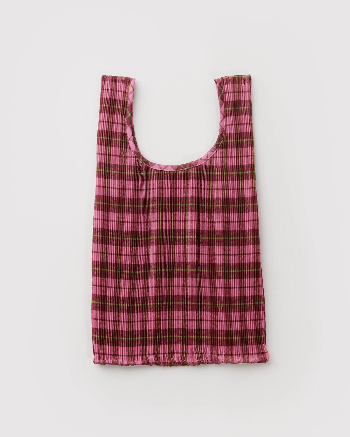 Pleated Baggu in Azalea Pink Tartan