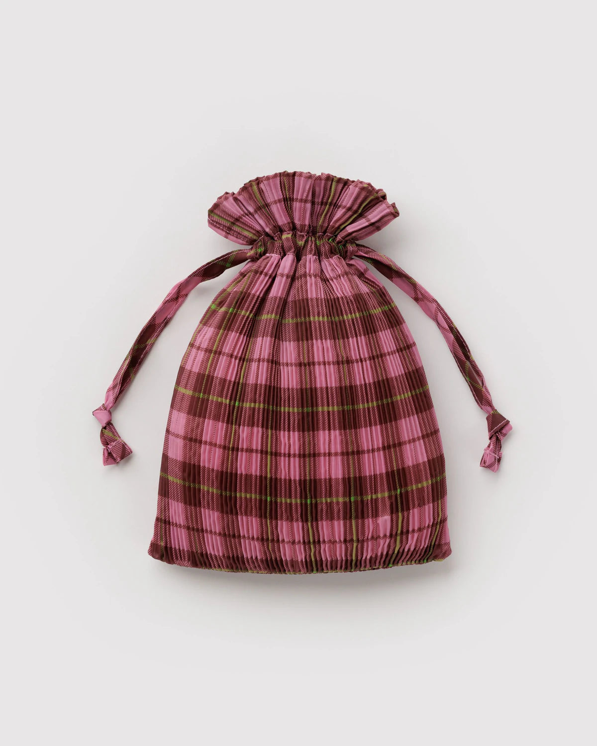 Pleated Baggu in Azalea Pink Tartan — view 3