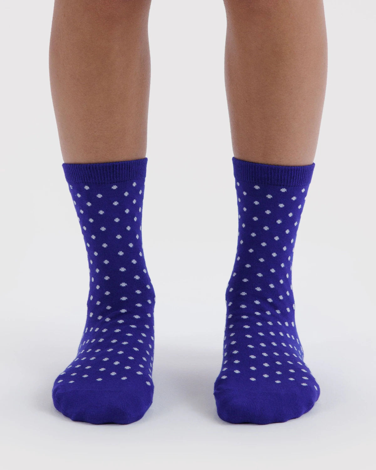 Crew Sock in Micro Blue and White Polka Dot