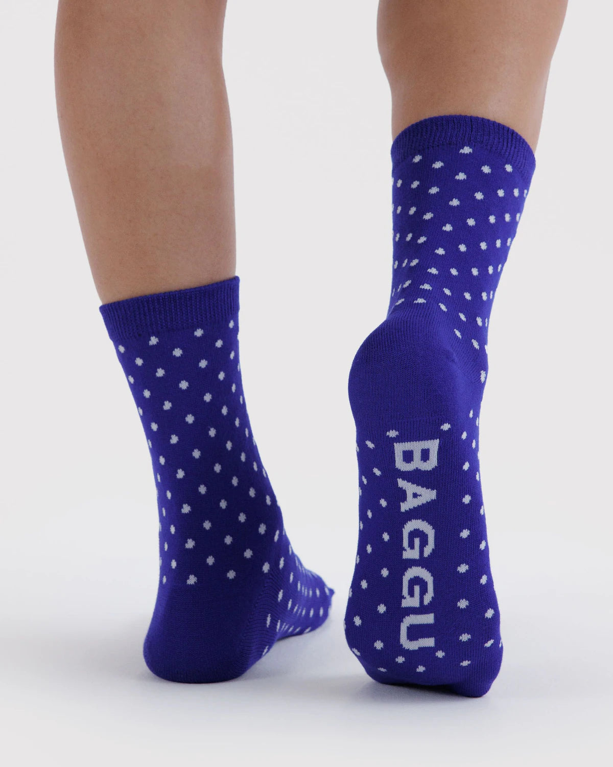 Crew Sock in Micro Blue and White Polka Dot — view 3