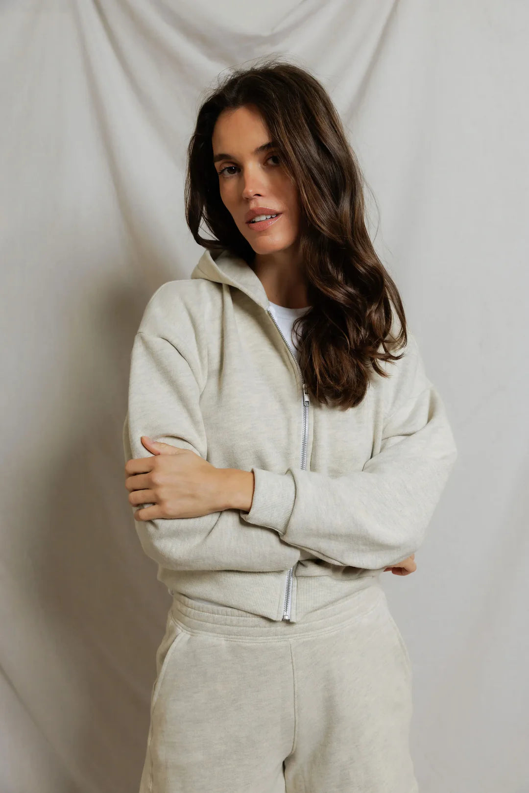 Sean French Terry Zip-Up Hoodie in Oatmeal