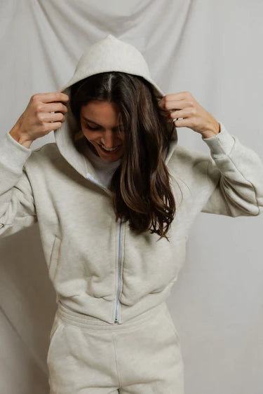 Sean French Terry Zip-Up Hoodie in Oatmeal — view 3