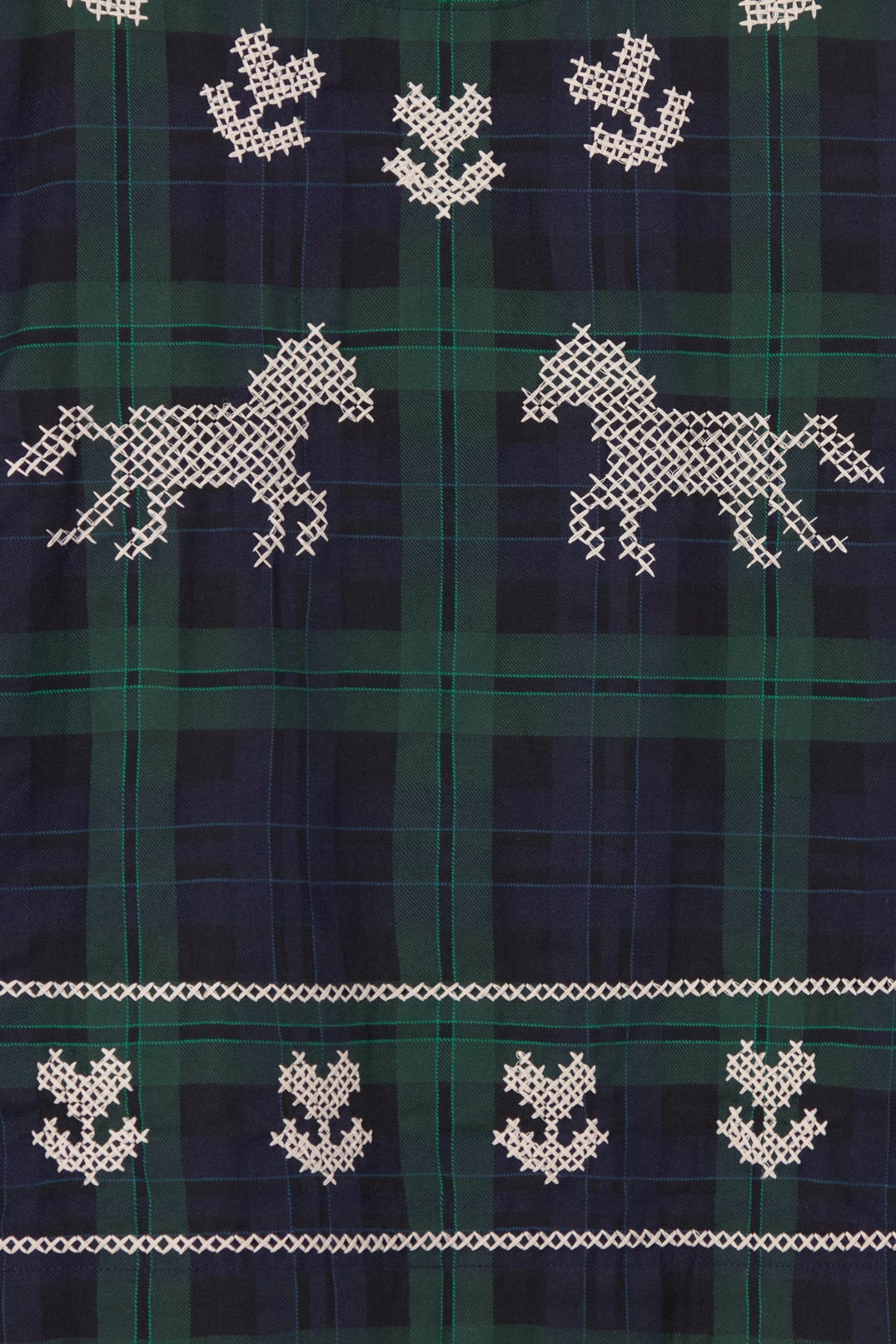Embroidered Check Puff Sleeves Blouse in Navy and Dark Green — The Tiny Big Sister — view 3