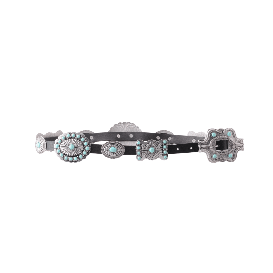 Turquoise Dottie Floral Concho Belt in Black — view 5