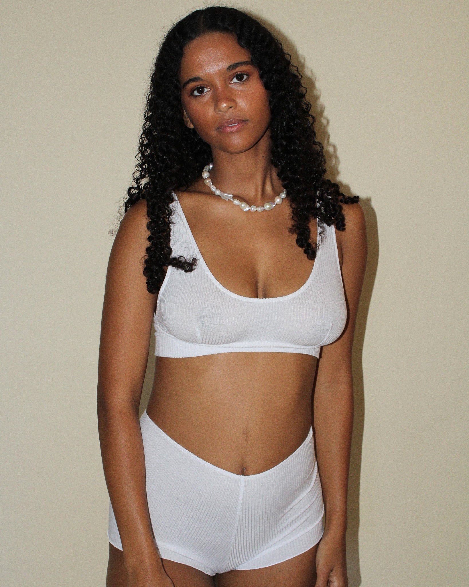 Feather Weight Rib Pamela Shorts in White — view 4