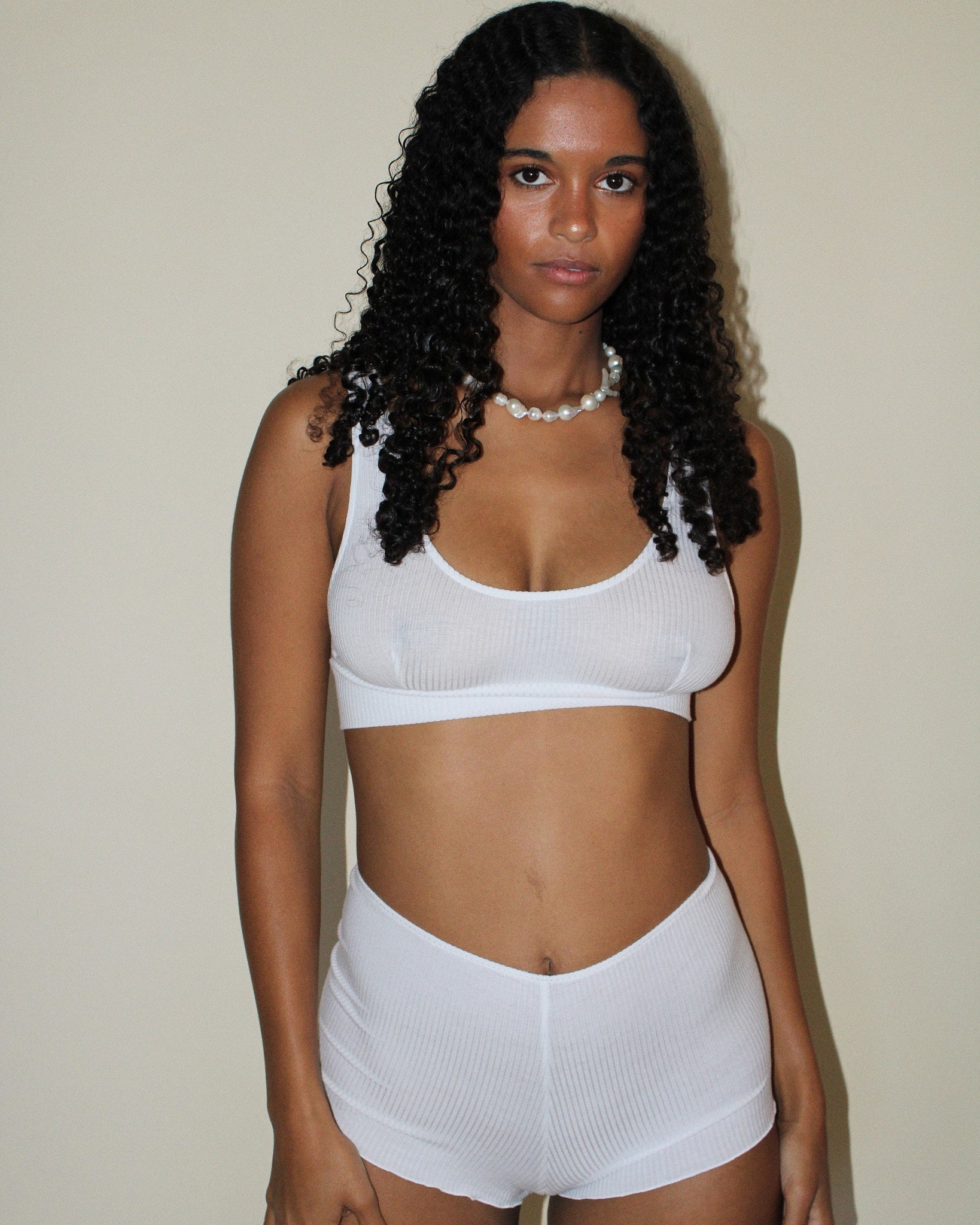 Feather Weight Rib Pamela Shorts in White — view 5