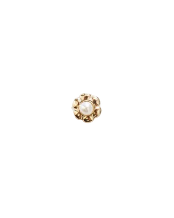 Single 14k Gold Flower Threaded Stud with Pearl — front view