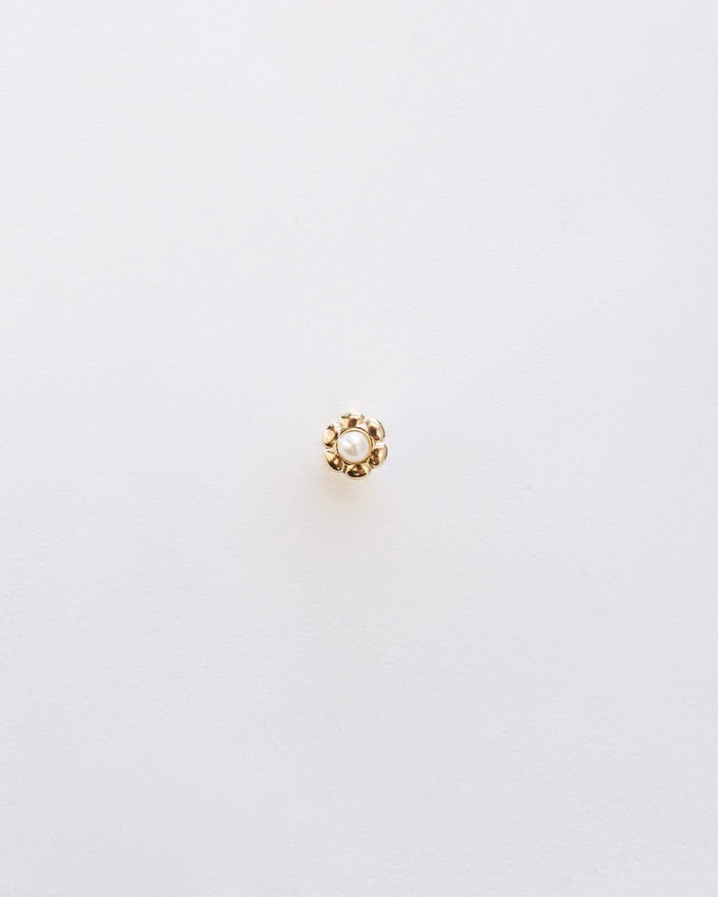 Single 14k Gold Flower Threaded Stud with Pearl